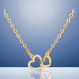 ✨❤️ Dainty Gold Tone Double Heart Necklace ✨❤️